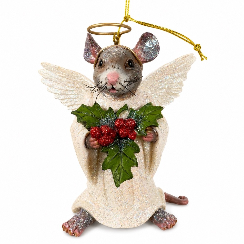 December Diamonds Angel Mouse Christmas Ornament 55-90520 Holly Wings 2009 Box